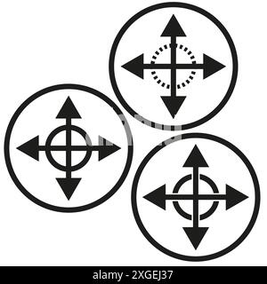 Richtungspfeilsymbole. Kreisförmige Symbole. Schwarz-weiß. Vektorabbildung. Stock Vektor