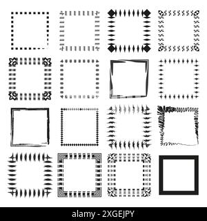 Dekoratives Rahmenset. Einzigartige Rahmendesigns. Verschiedene künstlerische Stile. Vektorabbildung. Stock Vektor