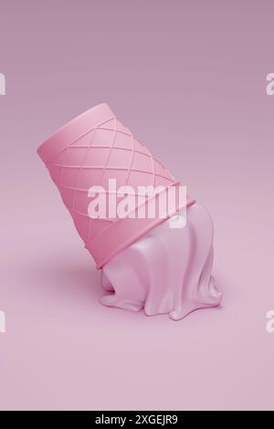 Gefallenes rosafarbenes Eis auf rosa Hintergrund. 3D-Abbildung. Stockfoto