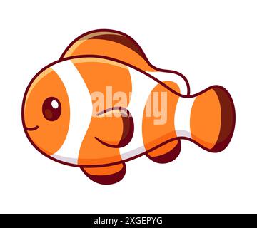 Niedliche Zeichentrickzeichnung Clownfish. Clownfisch im einfachen Kawaii-Stil, Vektor-Illustration. Stock Vektor