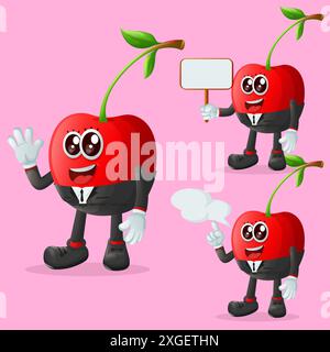 Eine Reihe von niedlichen Kirschfiguren in der Werbung. Perfekt für Kinder, Merchandise und Aufkleber, Werbebanner oder Blogs Stock Vektor
