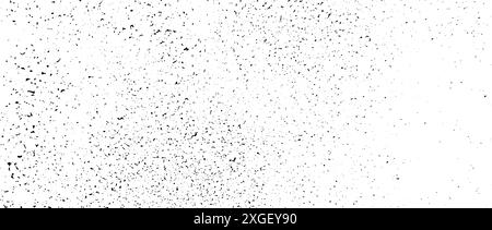 Leichte, körnige Verlaufsstruktur. Schwarzer Hintergrund mit dezenter Körnung. Störende Lärmoberfläche mit Staub, Sand, Partikeln, Flecken. Raue, dreckige, gesprenkelte Kulisse. Vektorhintergrund Stock Vektor