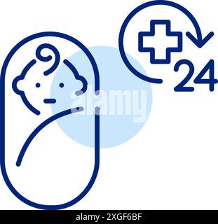 Vollzeitversorgung von Säuglingen. Notfallzugang und Babypflege. Pixelperfektes, bearbeitbares Konturvektorsymbol Stock Vektor