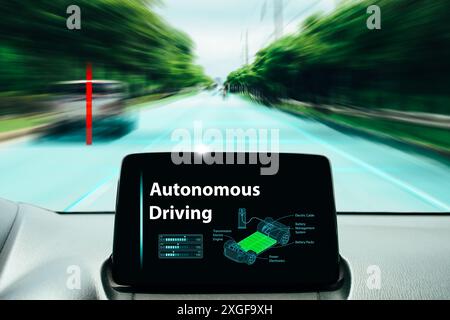 Autonome Fahrtechnik in Zukunft fahrerlose Elektroautos , autoautonome Technologie-Konzept Stockfoto