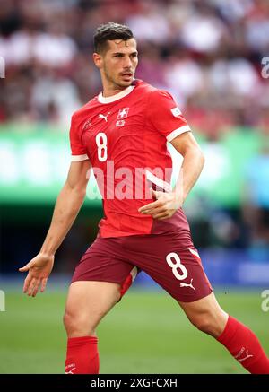 DÜSSELDORF, DEUTSCHLAND - 06. JULI: Remo Freuler aus der Schweiz reagiert beim Viertelfinale der UEFA EURO 2024 in Düsseldorf Arena am 06. Juli 2024. © diebilderwelt / Alamy Stock Stockfoto