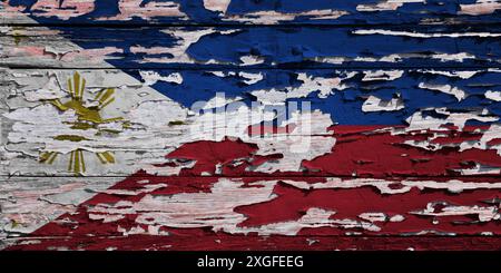 Flagge der Philippinen auf einem Holzbrett gemalt. Stockfoto