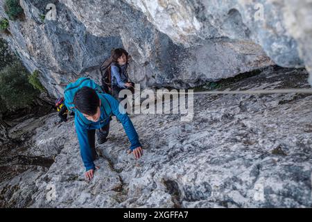 Aufstieg zum Sa Pella Pass, Puig de Talaia Vella, Valldemossa, Mallorca, Balearen, Spanien Stockfoto