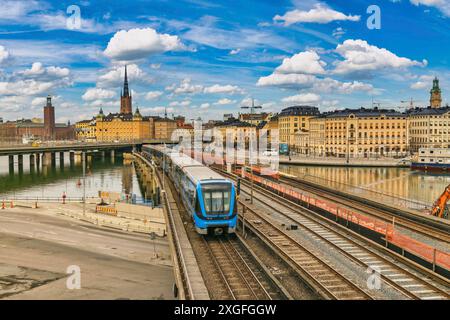 Stockholm Schweden, Skyline und Metro in Gamla Stan und Slussen Stockfoto