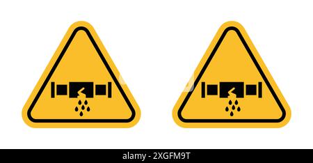 Vorsicht Sicherheitsleck von Wasser oder chemischem Material Vorzeigevektor-Logo-Set-Sammlung für Web-App-ui Stock Vektor
