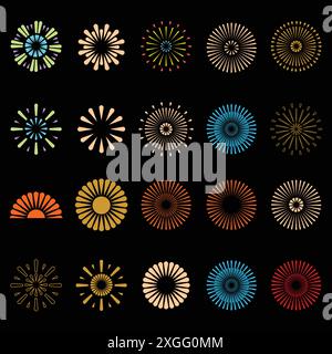 Feuerwerk-Kollektion für Feiertage und Partys oder buntes Feuerwerk Stock Vektor