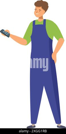 Der Handwerker hält eine Fernbedienung und steuert möglicherweise intelligente Haushaltsgeräte Stock Vektor