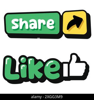 Banner „gefällt mir“ und „Teilen“. Die Daumen nach oben. Social-Media-Konzept. Schaltflächensymbol von Social Media. Stock Vektor