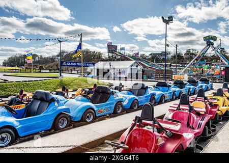 Bunte Karts bei Grand Prix Go-Karts in Dawlish Warren, großbritannien Stockfoto