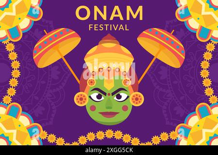 Happy Onam Festival Hintergrund Illustration in flacher Art Stock Vektor