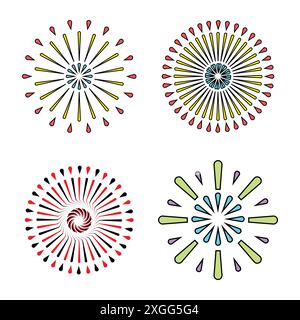 Doodle-Linie funkelt und Strahl- oder Feuerwerk-Symbol Stock Vektor