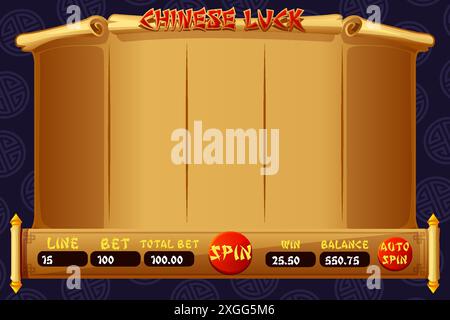 Casino Spielautomat-UI-Design, mobiles Glücksspiel-App-Konzept für das chinesische Casino-Spiel. Stock Vektor