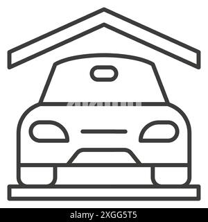 Garage Parken PKW Bereich Immobilien dünne Linie Kunst Icon Vektor Illustration. Kfz Transport Service Fahrzeug Reparatur Zone Motorbefestigung Diagno Stock Vektor