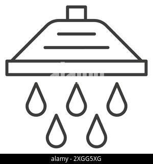 Dusche Badezimmer Immobilien dünne Linie Kunst Icon Vektor Illustration. Badewerkzeug mit Wassertropfen zum Waschen der Körperhygiene HO Stock Vektor