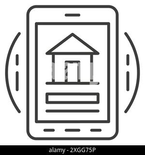 Immobilienagentur mobile Anwendung Wahl und Suche dünne Linie Kunst Icon Vektor Illustration. Anwesen Wohnwohnung Haus Cottage Internet Stock Vektor