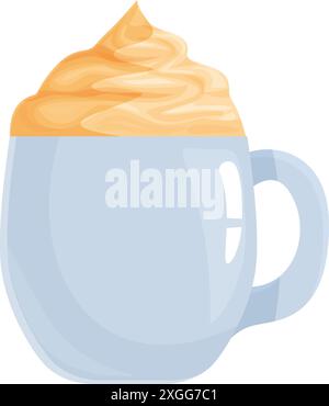 Blauer Becher mit einem köstlichen Kaffeegetränk und einem Schuss Schlagsahne Stock Vektor