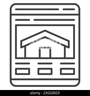 Immobilienagentur Website Internet-Browser für Auswahl und Suche dünne Linie Kunst Icon Vektor Illustration. Immobilienverkauf Miete Kauf Firma Marketin Stock Vektor