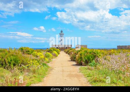 Leuchtturm, Capo Murro di Porco, Syrakus, Sizilien, Italien, Mittelmeer, Europa Stockfoto