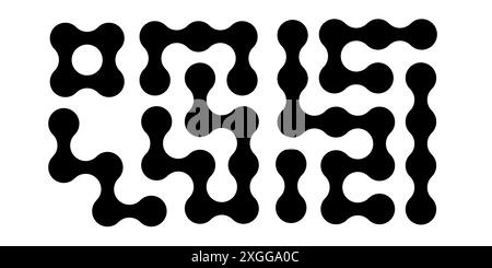 Meta Balls Kollektion. Verbundene Morph Dots. Flüssiges Blobs Flüssigkeitsset. Abgerundete Designelemente für Logo, Symbol, Tag, Emblem und Poster. Stock Vektor