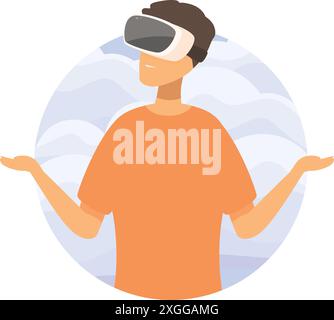 Mann, der Augmented Reality mit vr-Headset und innovativer Technologie für Unterhaltung und Gaming erlebt Stock Vektor