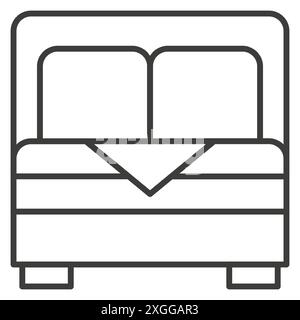 Schlafzimmer Doppelbett Immobilien Apartment Plan dünne Linie Kunst Icon Vektor Illustration. Wohnmöbel mit Kissen und Federdecke zum Schlafen und Entspannen Stock Vektor