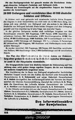 2. Weltkrieg / 2. Weltkrieg, Russland, Schlacht bei Stalingrad, 23.8.1942 - 2,2.1943, Propaganda, NUR FÜR REDAKTIONELLE VERWENDUNG Stockfoto