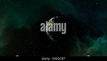 Weltraumhintergrund mit Nebel, Sternen und Asteroiden. 3D-Abbildung Stockfoto