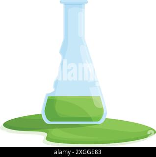 Illustration eines gebrochenen Kolbens, der giftige grüne chemische Flüssigkeit austritt Stock Vektor