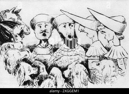 theater / Theater, Oper, 'Tannhaeuser', von Richard Wagner, Pariser Premiere, Karikatur, 1. Akt, das URHEBERRECHT DES KÜNSTLERS MUSS NICHT GELÖSCHT WERDEN Stockfoto