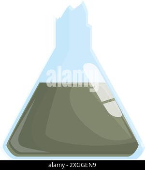 Gebrochene konische Flasche mit grüner Flüssigkeit, was auf ein gescheitertes wissenschaftliches Experiment hindeutet Stock Vektor