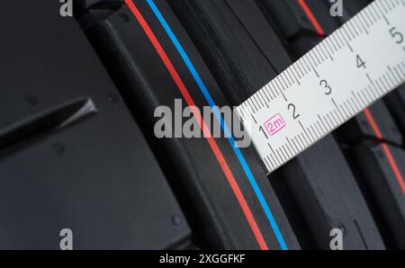 Nahaufnahme des Profils der Autoreifen prüfen Stockfoto