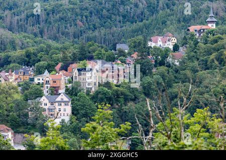 Burschenschaftsdenkmal Eisenach 08072024 - das Eisenacher Suedviertel ist ein historisches Stadtviertel in der thueringischen Stadt Eisenach. Es zeichnet sich durch seine Gruenderzeit- und Jugendstilarchitektur aus, mit vielen gut erhaltenen Villen und Wohnhaeusern. Das Viertel liegt suedlich der Innenstadt und ist von Gruenflaechen und Parks umgeben. Besonders bekannt ist das Suedviertel für seine charmanten, von Baeumen gesaeumten Straßen und die Naehe zur Wartburg. Eisenach Burschenschaftsdenkmal Thüringen Deutschland *** Burschenschaftsdenkmal Eisenach 08072024 das Eisenach Südviertel i Stockfoto