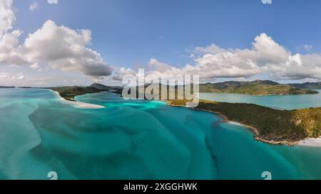 Drohnenaufnahme des berühmten Hill Inlet, Whitsunday Islands bei Flut Stockfoto