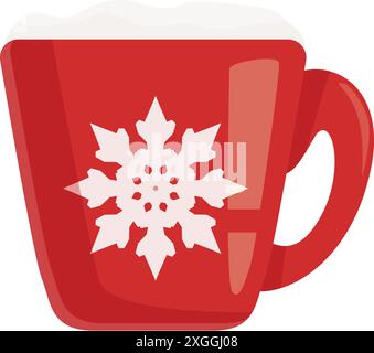Roter weihnachtsbecher mit Schneeflocke gefüllt mit heißer Schokolade und mit Schlagsahne belegt Stock Vektor