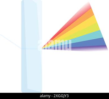 Abbildung eines dreieckigen Prismas, das einen Lichtstrahl bricht und ein sichtbares Spektrum erzeugt Stock Vektor