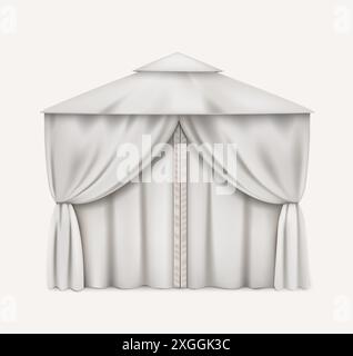 Weißer Pavillon, mobiler Kiosk für den Handel auf der Straße. Layout realistisch mit Schatten. Isoliert auf weißem Hintergrund. Vektor. Stock Vektor