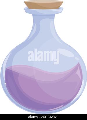Runder Glaskolben mit violettem Flüssigkeittrunk mit Kork Stock Vektor
