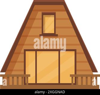 Moderne Holzkabine mit Rahmen und großen Fenstern, Balkon und dreieckigem Dach Stock Vektor