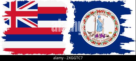 Virginia und Hawaii staaten Grunge Pinsel Flags Verbindung, Vektor Stock Vektor