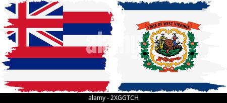 West Virginia und Hawaii staaten Grunge Pinsel Flags Verbindung, Vektor Stock Vektor