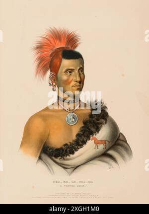 PES-Ke-Le-Cha-Co, A Pawnee Chief 1841, Indianer, historische Indianerstämme aus Nordamerika, Charles Bird King 1785–1862, Historisch, digitales Restaurant Stockfoto