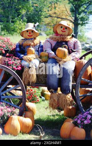 Herbstdekor im Freien vor einem privaten Grundstück in Massachusetts, USA, ca. 1996 Stockfoto