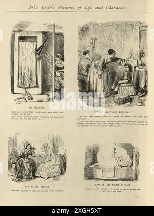 Vintage Illustrations-Cartoon von John Leech, Dusche, Bad, Bilder von Leben und Charakter, viktorianischer Humor, Mitte des 19. Jahrhunderts Stockfoto