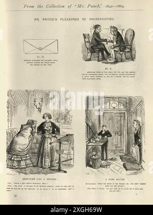 Vintage Illustrations-Cartoon von John Leech, Mr. Brigg's Pleasures of Housekeeping, viktorianischer Humor, Mitte des 19. Jahrhunderts Stockfoto