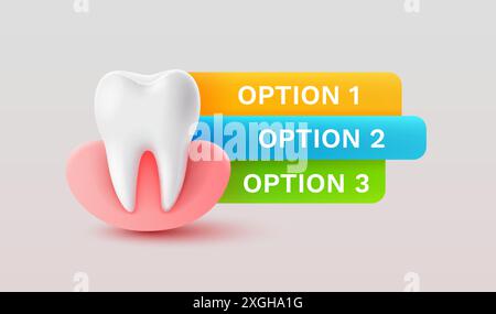 Zahn mit Kaugummi, 3D-Illustration eines Zahns auf hellem Hintergrund. Vektor Stock Vektor