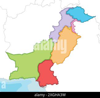 Vektor-illustrierte regionale leere Karte von Pakistan mit Provinzen und Territorien und Verwaltungseinheiten sowie Nachbarländern und Territor Stock Vektor